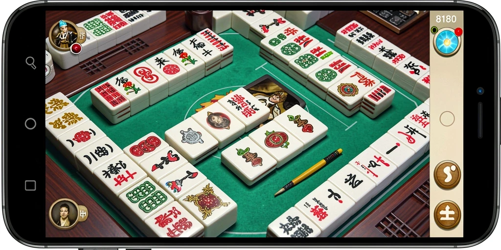 Screenshot gameplay 8180 menampilkan suasana permainan Mahjong yang menegangkan.