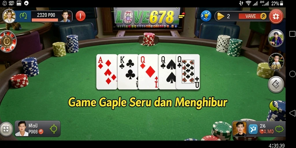 Screenshot utama LOVE678 menampilkan gameplay Gaple yang seru.