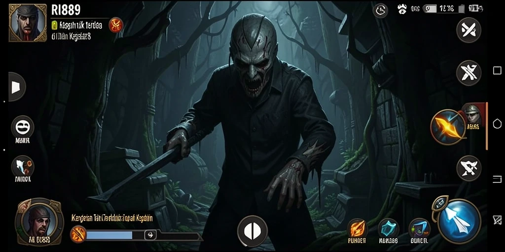 Tampilan gameplay menegangkan dari RI889 dengan suasana horor.