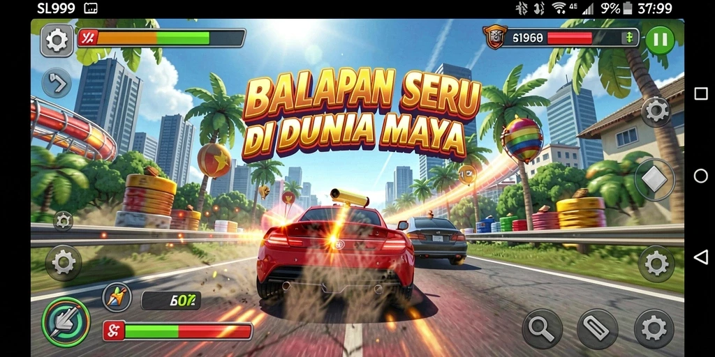 Gameplay menegangkan SL999 saat balapan di trek yang mengejutkan.